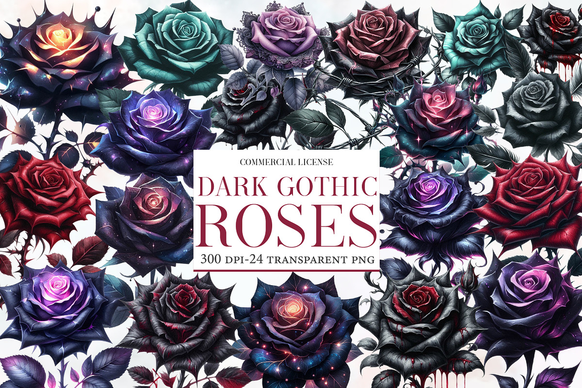 Dark Gothic Roses clipart, an Illustration by Designworld (Photo 1 of 6)