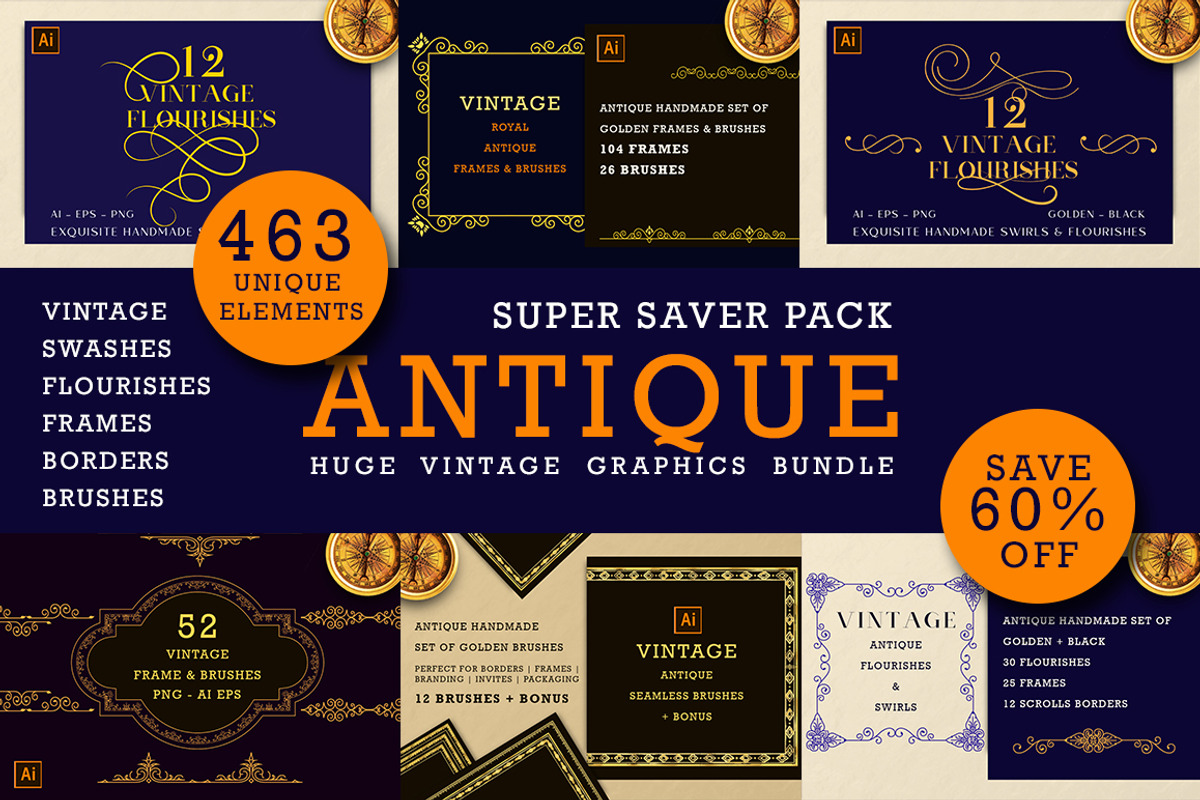 SUPER SAVER ANTIQUE VINTAGE BUNDLE, a Decorative Illustration by Design Unique (Photo 1 of 32)