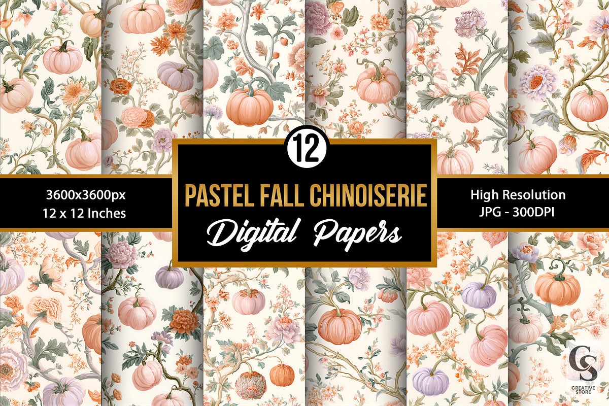 Pastel Fall Chinoiserie Pattern, a Pattern Graphic by Creative Store (Photo 1 of 5)