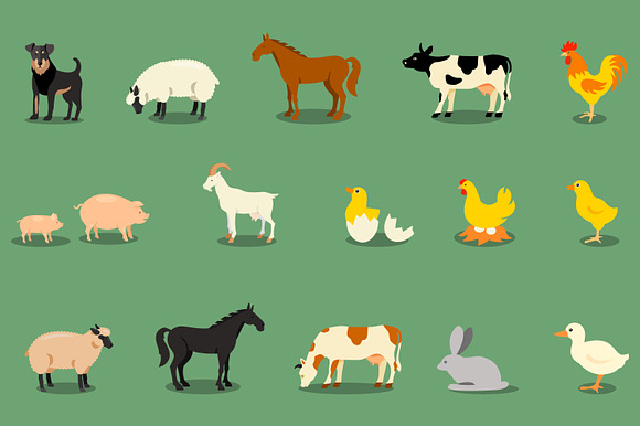 Farm Animals Flat Icons