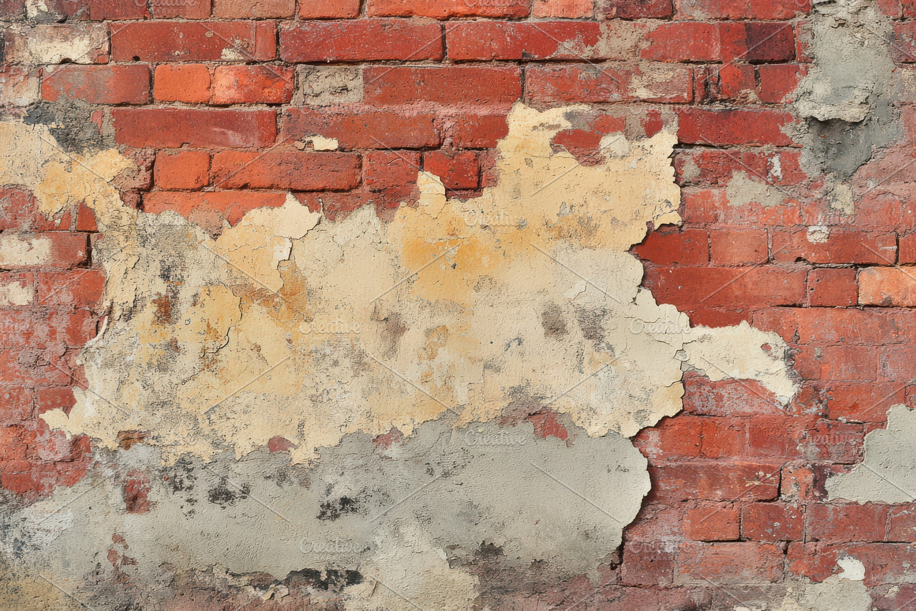Weathered Brick Wall with Peeling Pl, an Abstract Photo by Pixeness Studio