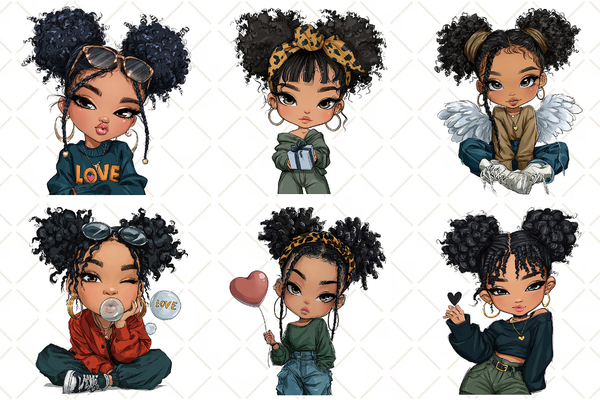 Valentine Holiday Black Girl Clipart, an Illustration by Black Bird Studio (Photo 2 of 6)