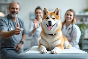 Happy Dog at Vet Clinic with Veterin, an Animal Photo by Stock Shape