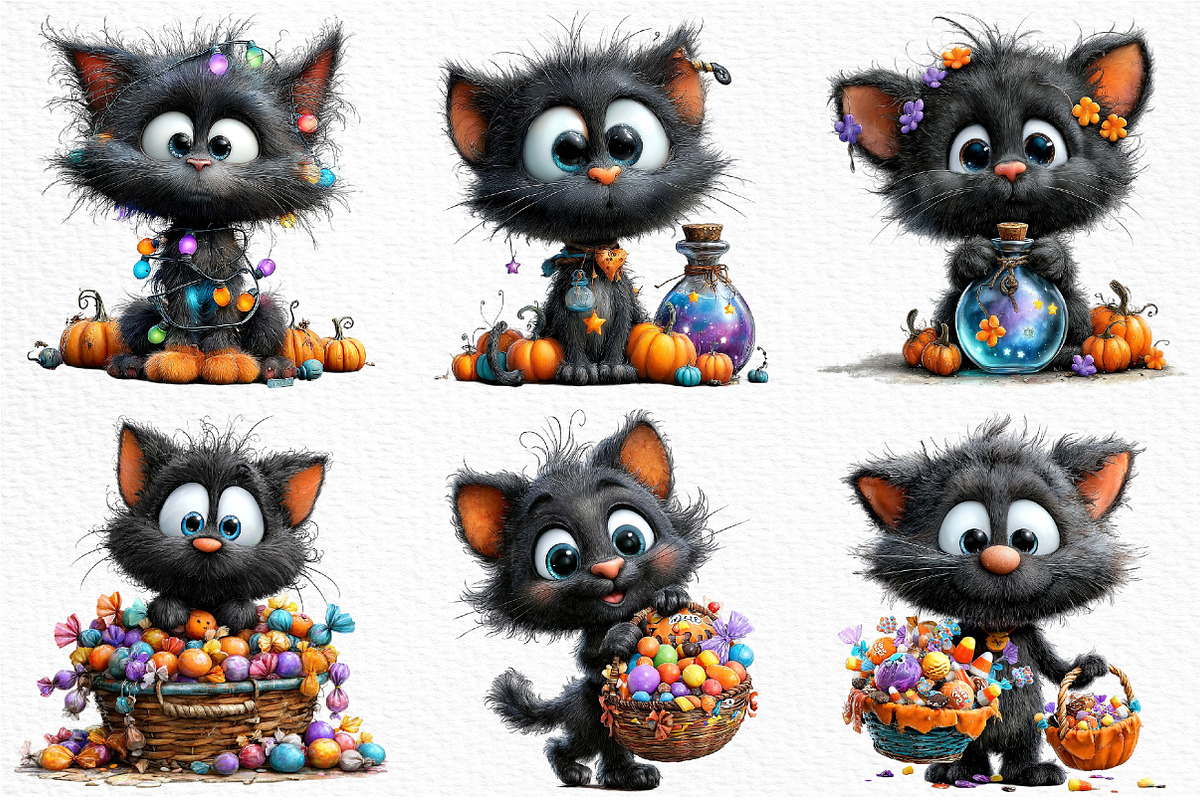Quirky Halloween Black Cats Clipart, an Animal Illustration by Craft Nest (Photo 3 of 5)