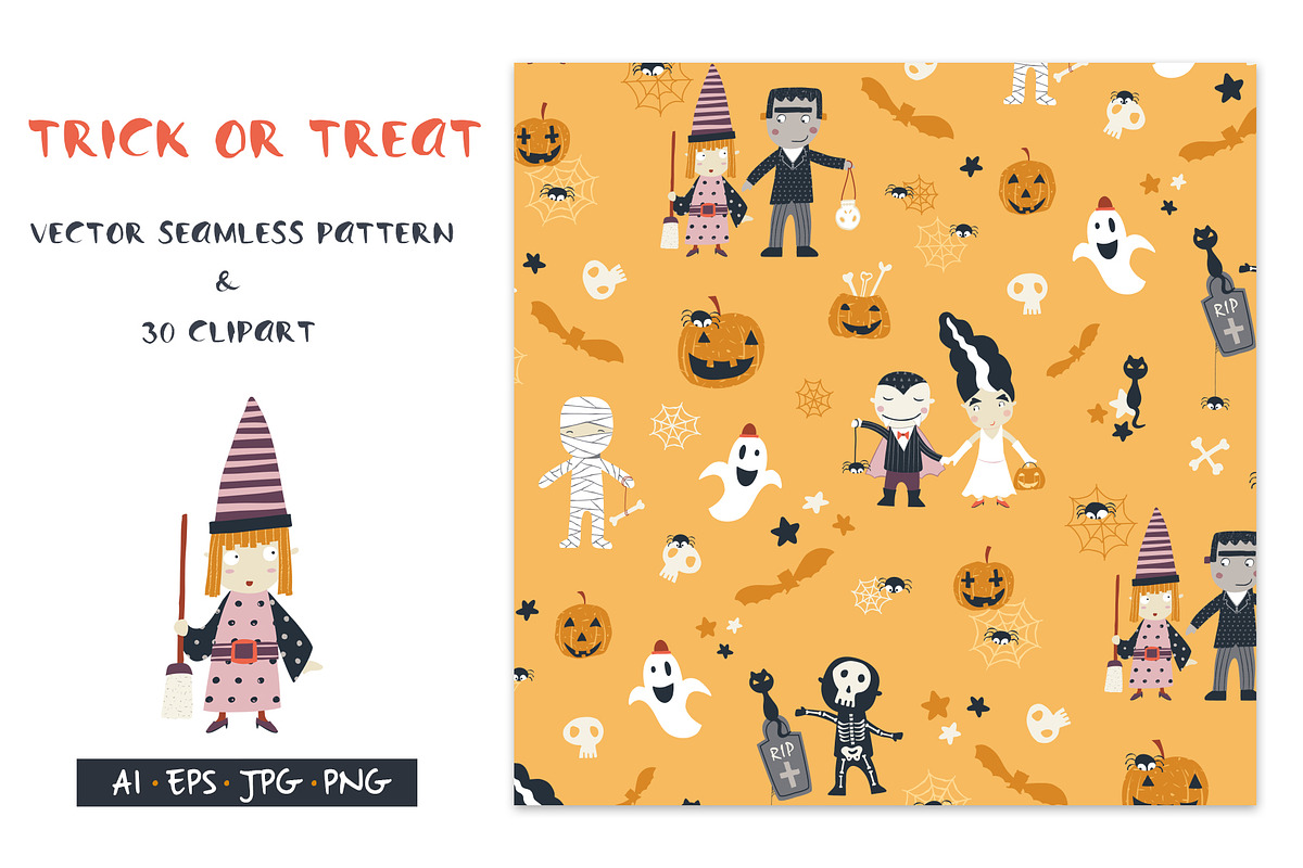 Halloween orange kids vector pattern, a Pattern Graphic by Marta Munte Designs