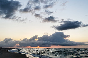 Sunset over Florida Pensacola beach with gentle waves and dramatic clouds along, a Nature Photo by AS photostudio