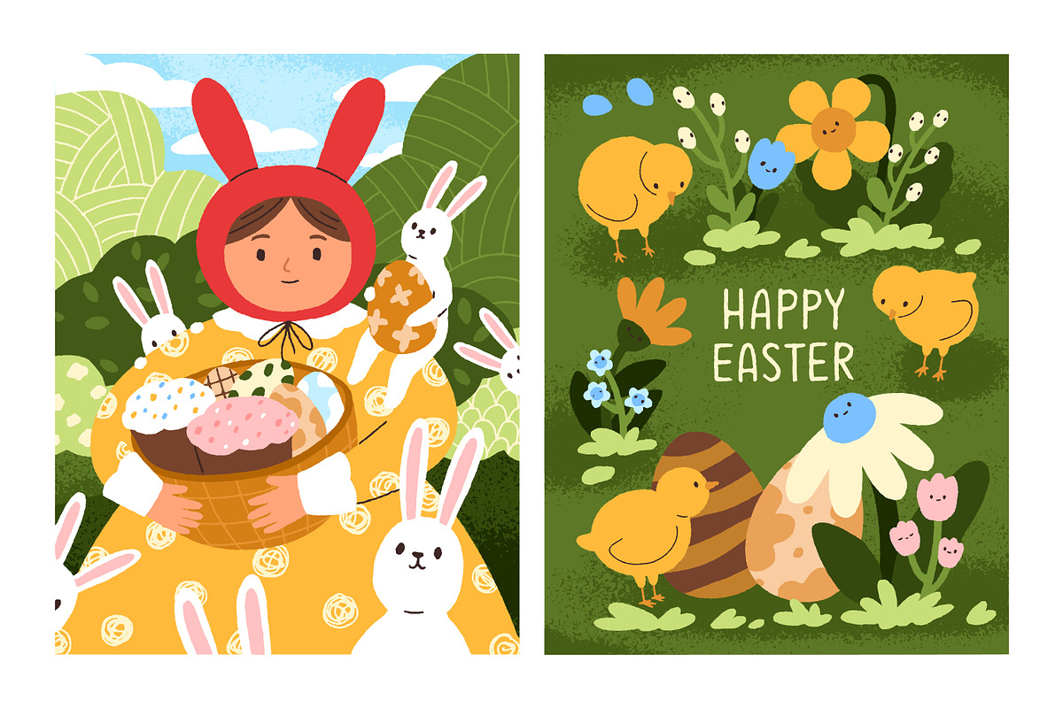 Cute Happy Easter card designs set, a Seasonal Illustration by Good Studio (Photo 3 of 5)