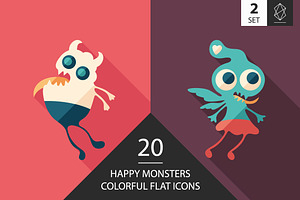 Monsters flat square icon set 2