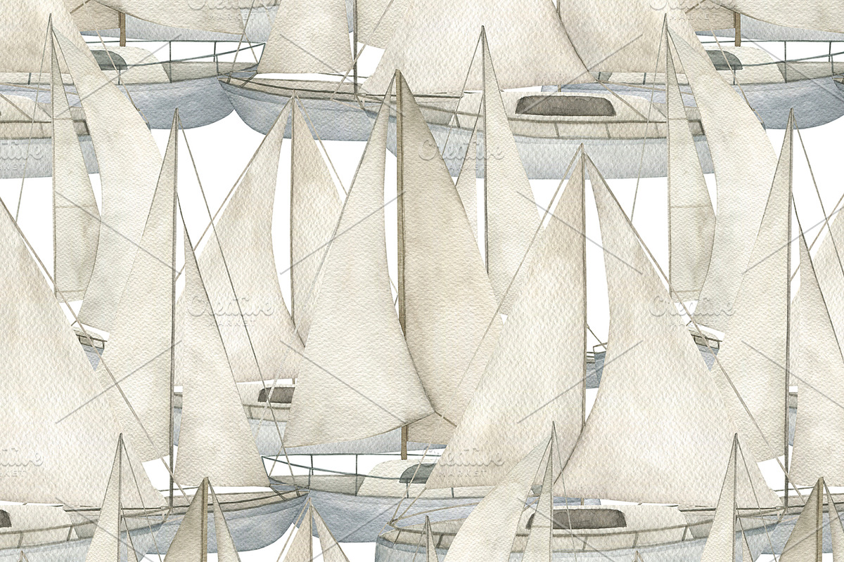 Watercolor Marine Pattern Set, a Pattern Graphic by Natikka Art (Photo 2 of 4)