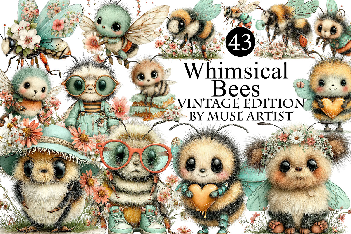 Whimsical Bees Clipart Bundle, an Illustration by DreamArtGraphic (Photo 1 of 8)