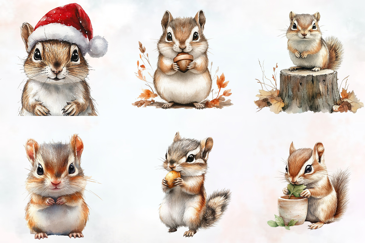 Chipmunk Watercolor Cliparts, an Animal Illustration by RobertsArt (Photo 7 of 7)