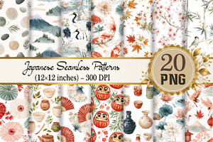 Japanese Seamless Patterns, a Pattern Graphic by Design Market