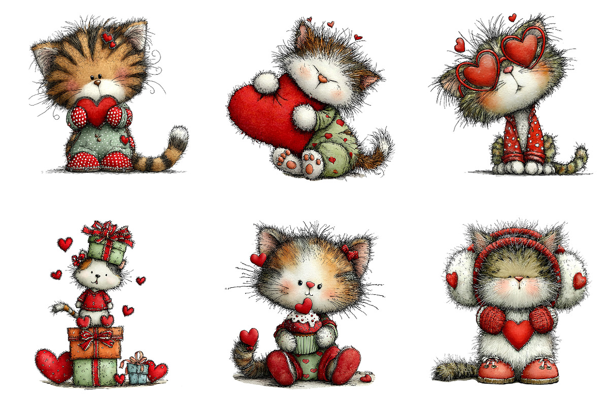 Whimsical Valentine's Cat Clipart, an Illustration by Dream Creation (Photo 6 of 7)