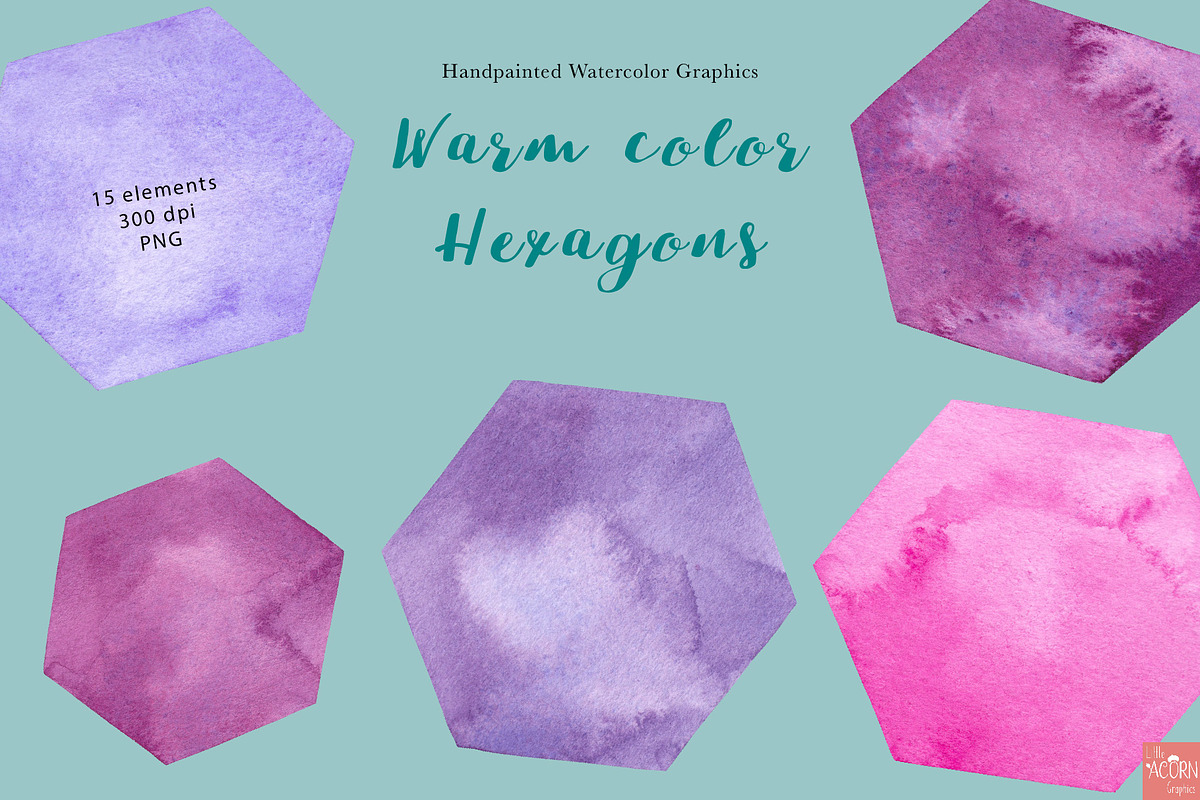 Purple Watercolor Hexagons, an Object Graphic by LittleAcornGraphics (Photo 4 of 5)