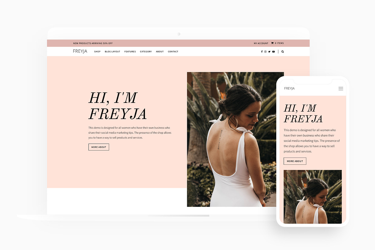Freyja - Woman Entrepreneur Theme, a WordPress Template by Sparrow & Snow Themes (Photo 1 of 11)