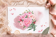 Blush Garden Peony Watercolor Set, a Seasonal Illustration by Where summer is (Thumbnail 1 of 12)