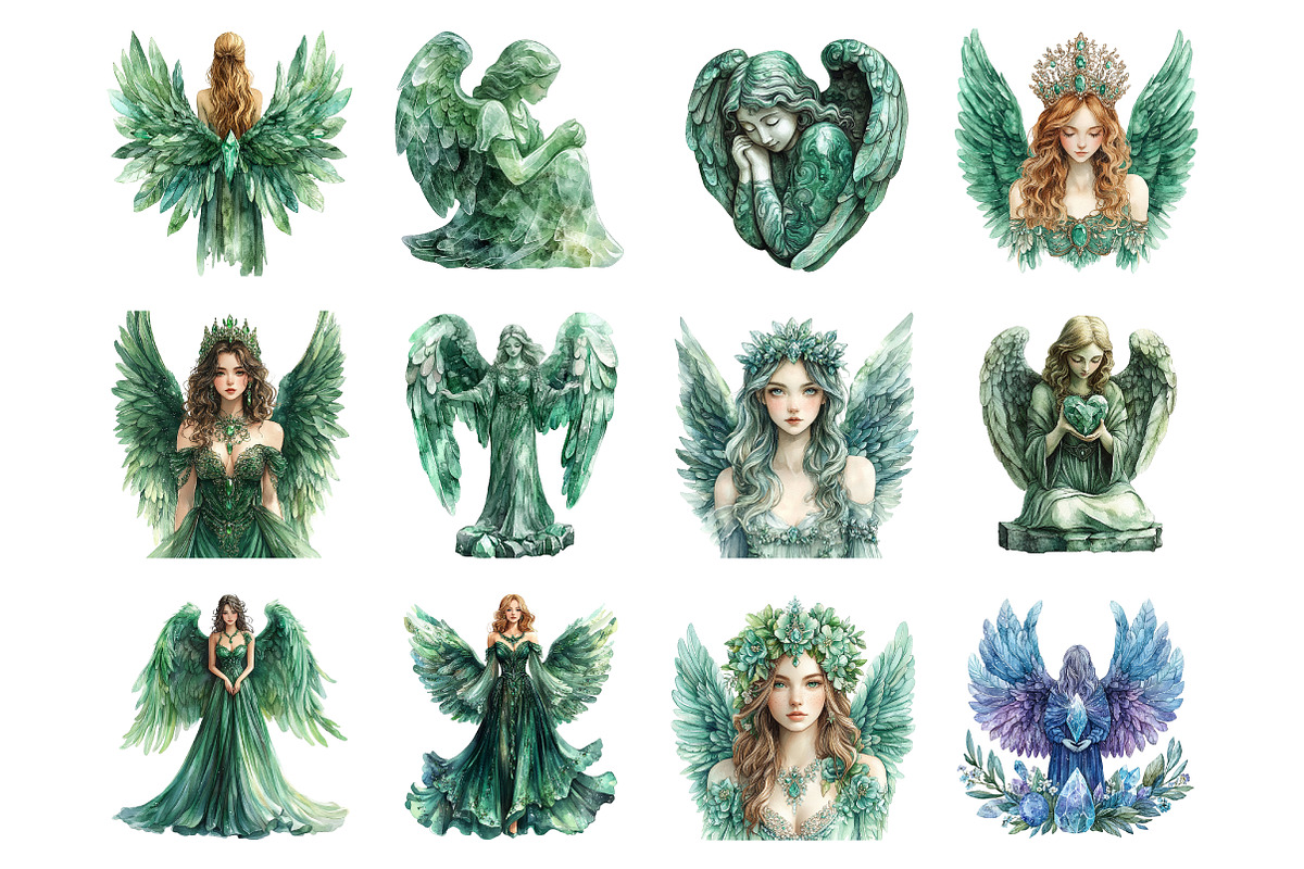 Green Stone Angel Figures PNG, an Illustration by SinaCreation (Photo 6 of 7)