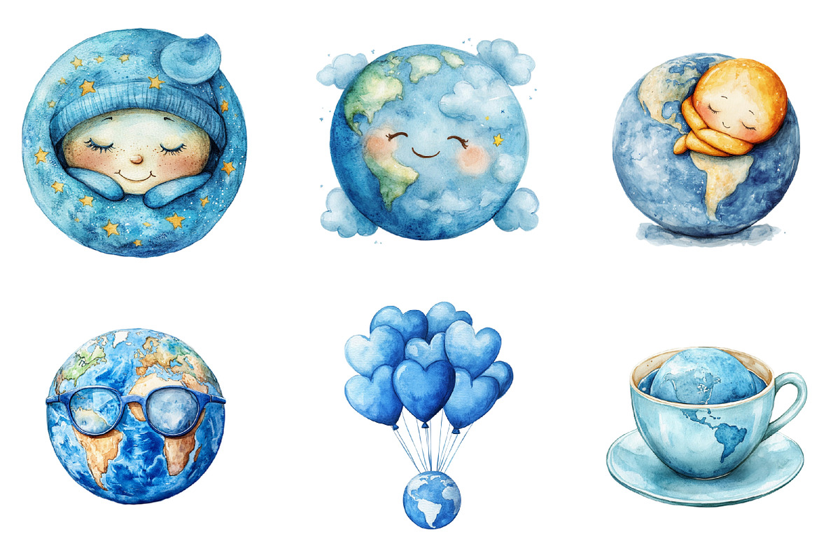 Cute Earth Clipart Sublimation, an Illustration by SinaCreation (Photo 2 of 5)