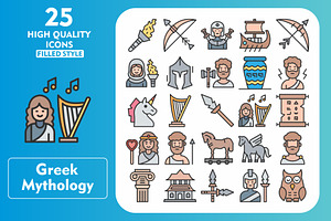 25 Greek Mythology Line Filled Icons, an Icon by Pexelpy