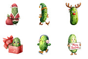 Christmas Kawaii Pickles Clipart, an Illustration by DreamArtGraphic (Thumbnail 2 of 4)