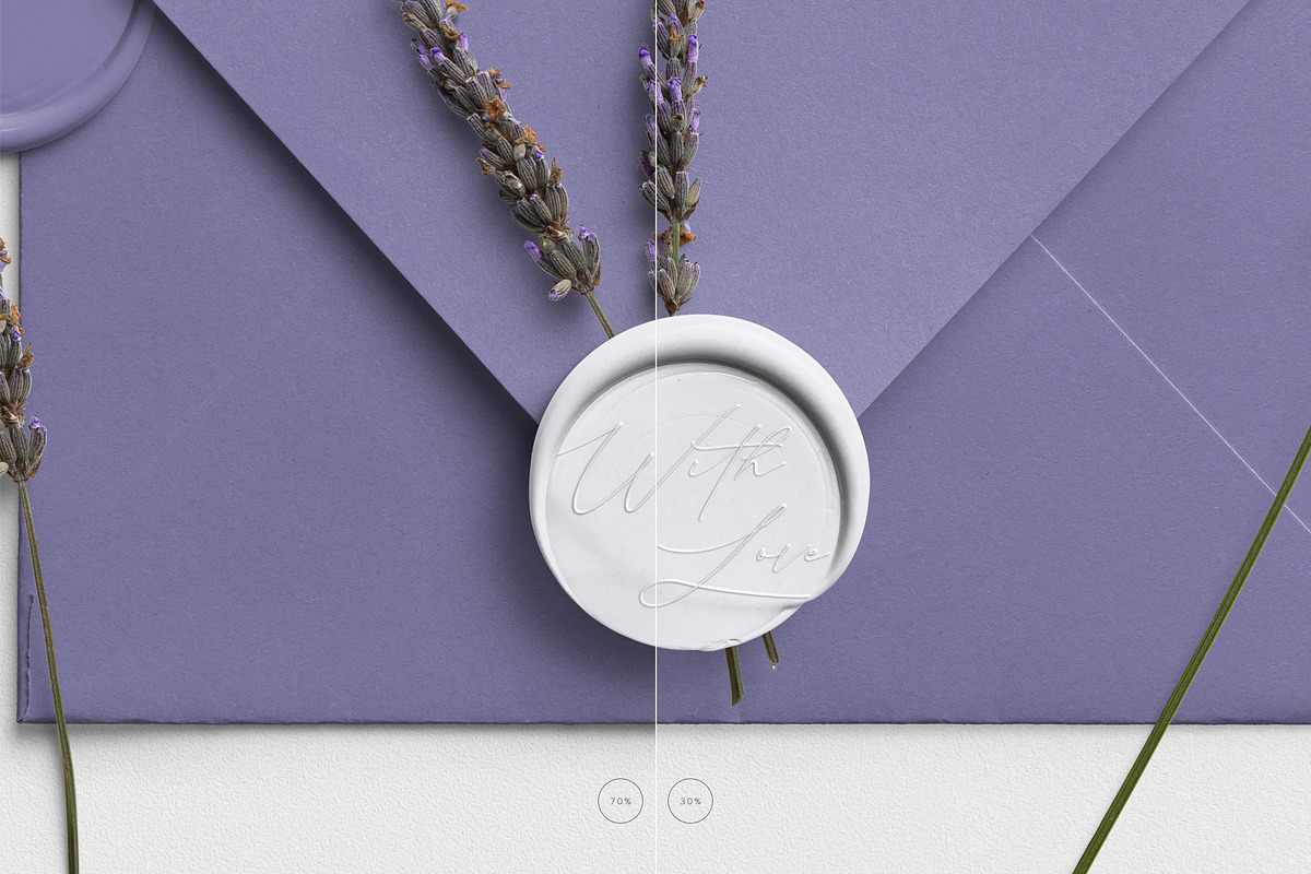 Envelope with Wax Seals and Lavender, a Product Mockup by Custom Scene (Photo 10 of 11)