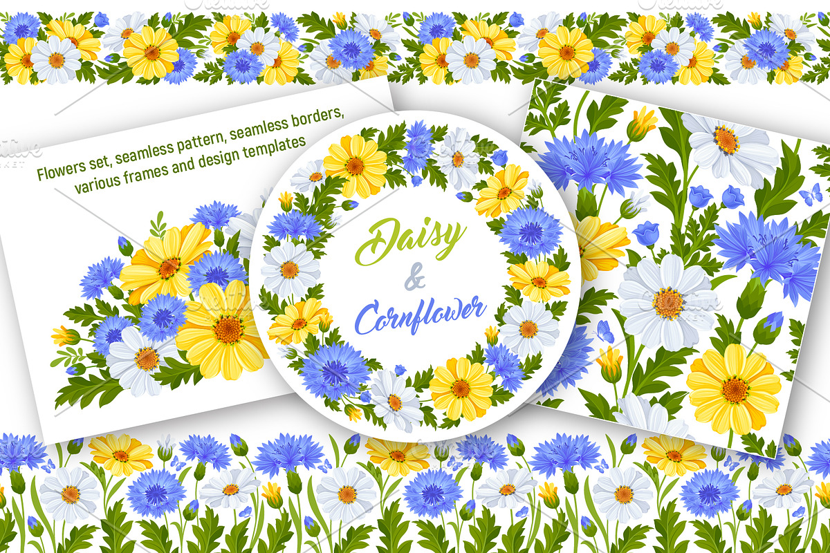 Set With Daisy And Cornflower, a Pattern Graphic by Vector beauty (Photo 1 of 9)