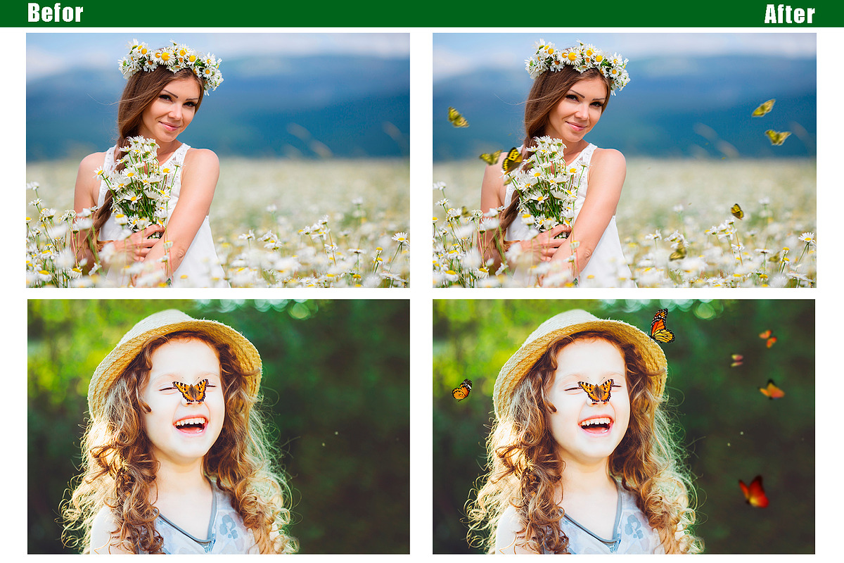 60 Butterfly Overlays Photoshop, a Layer Style Add-On by OverlayBox (Photo 3 of 5)