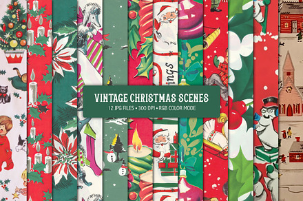 12 Vintage Christmas Scenes, a Background Graphic by Patterns for Dessert