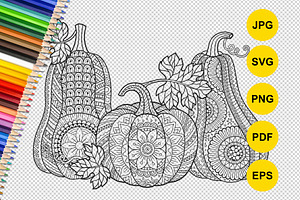 Coloring pumpkins in mandala style