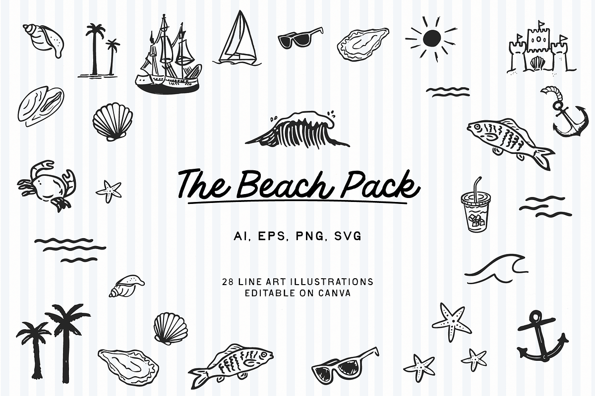 Hand-Drawn Beach Illustration Pack, a Seasonal Illustration by CLew Design Co (Photo 1 of 10)