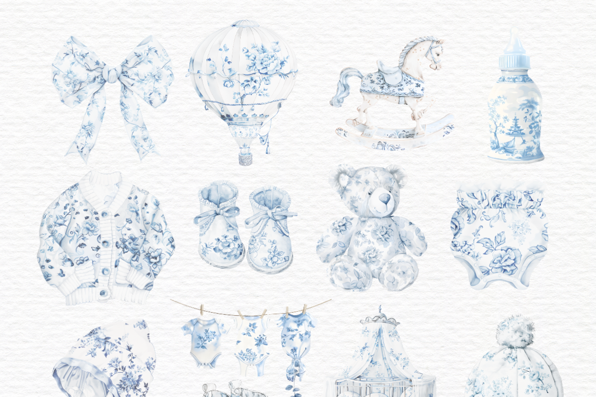 Toile de jouy baby shower clipart, a Decorative Illustration by Invite to Clipart (Photo 3 of 5)