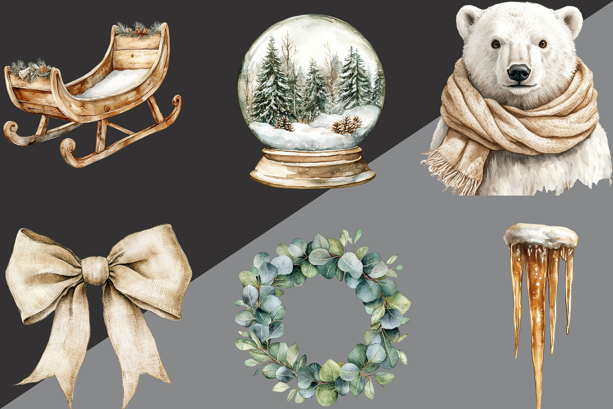 Watercolor Neutral Christmas Clipart, an Illustration by Black Bird Studio (Photo 3 of 6)