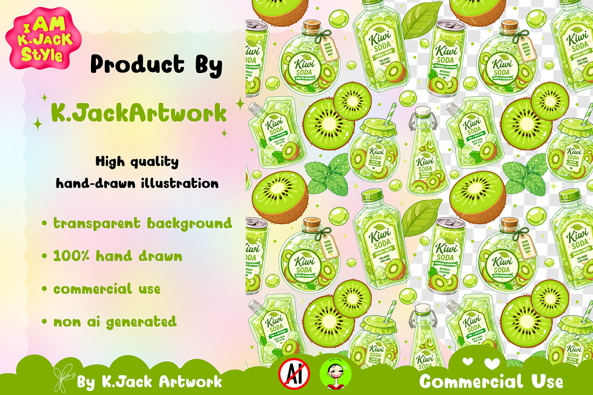 Cute Kiwi Soda Seamless Pattern, a Background Graphic by K.JackArtwork (Photo 3 of 8)