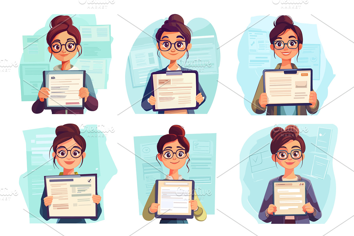 Woman showing cv. Job candidate hr, a Person Illustration by Stock-Smart-Start