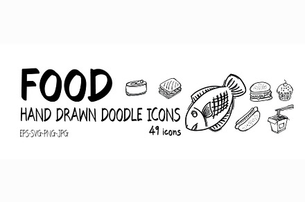49 Food hand drawn doodle icons