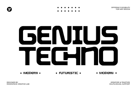 Genius Techno - Modern Futuristic, a Sans Serif Font by roomspace creative lab