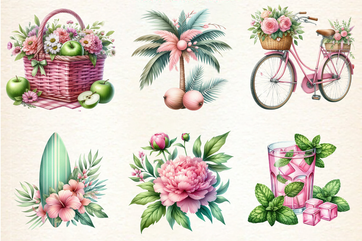 Pink and Green Summer Clipart, an Illustration by DreamArtGraphic (Photo 3 of 4)