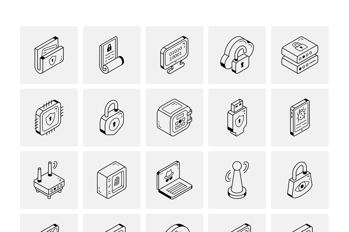 Isometric Data Security Icons, an Outline Icon by Vectors Market (Photo 5 of 6)