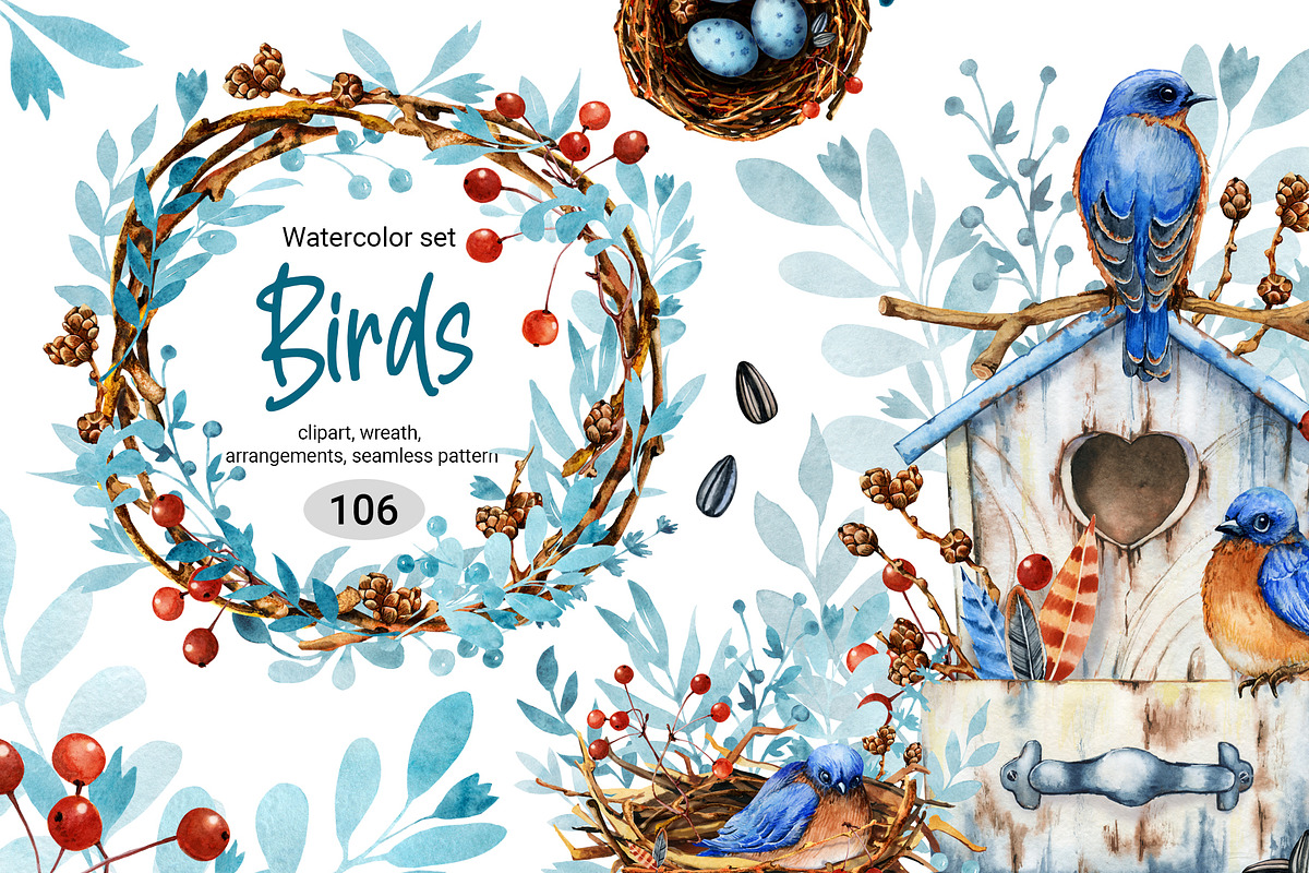 Christmas winter birds watercolor, a Wallpaper Graphic by Artmanata (Photo 1 of 16)