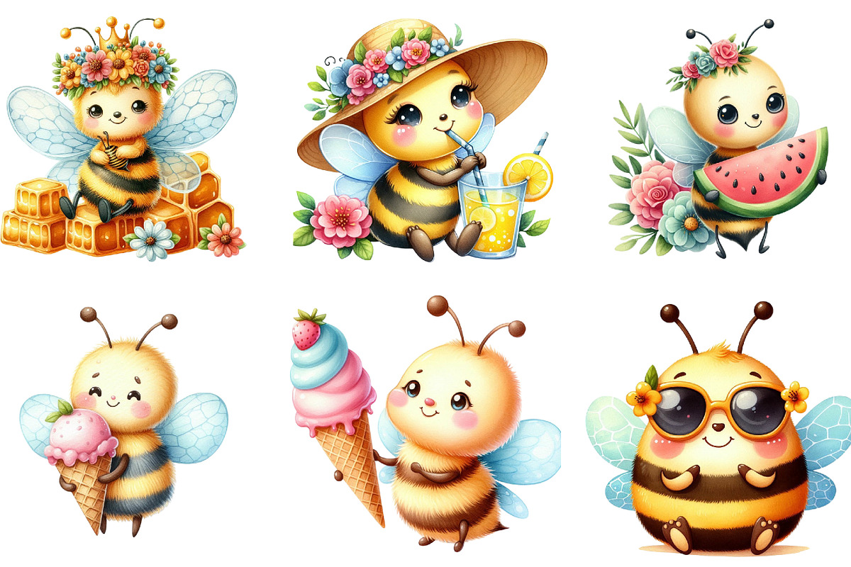 Cute Cartoon Bees Summer Clipart, an Illustration by DreamArtGraphic (Photo 4 of 4)