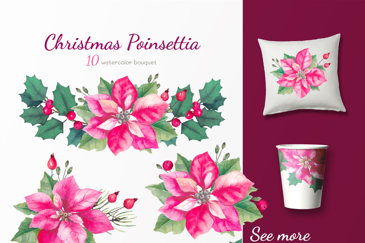 40% OFF. Christmas poinsettia SET, a Decorative Illustration by oKOLOstyle (Photo 6 of 7)