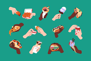 Hands with fast food set, pattern, a Food Illustration by PaperTrident