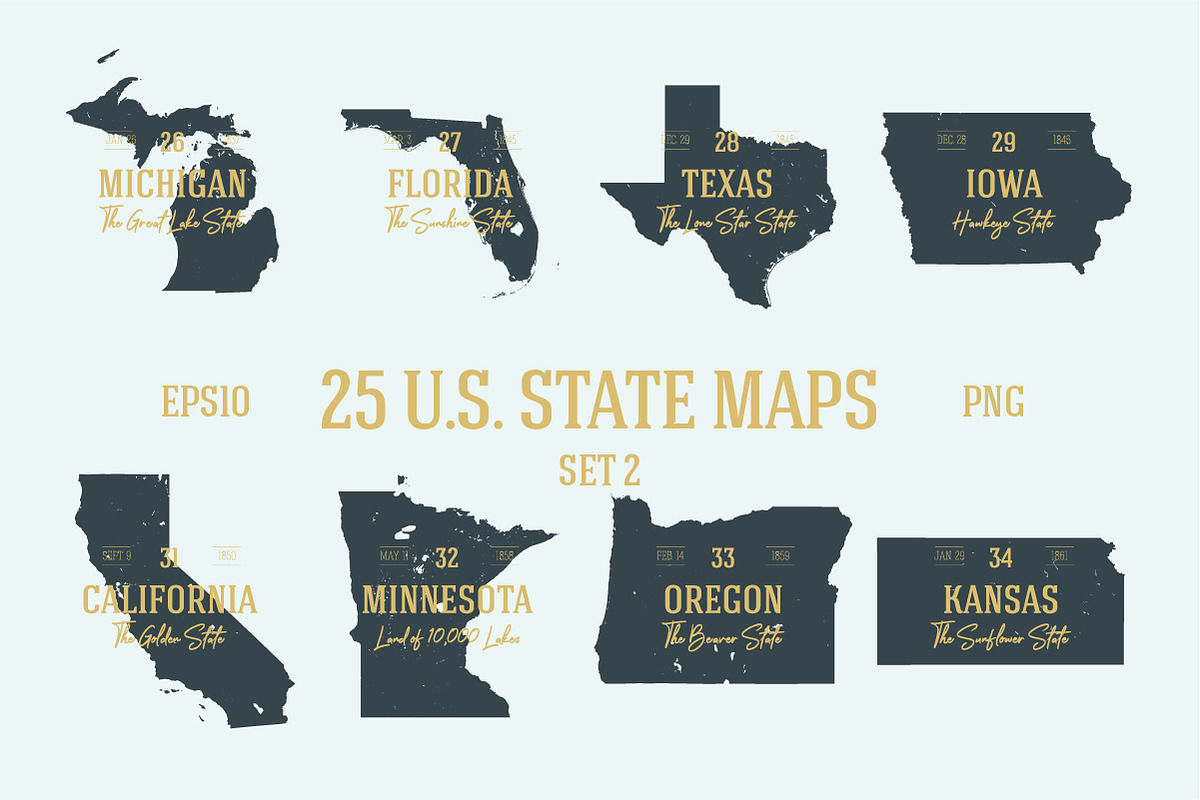 25 U.S. STATE MAPS set 2, an Illustration by MaximGertsen