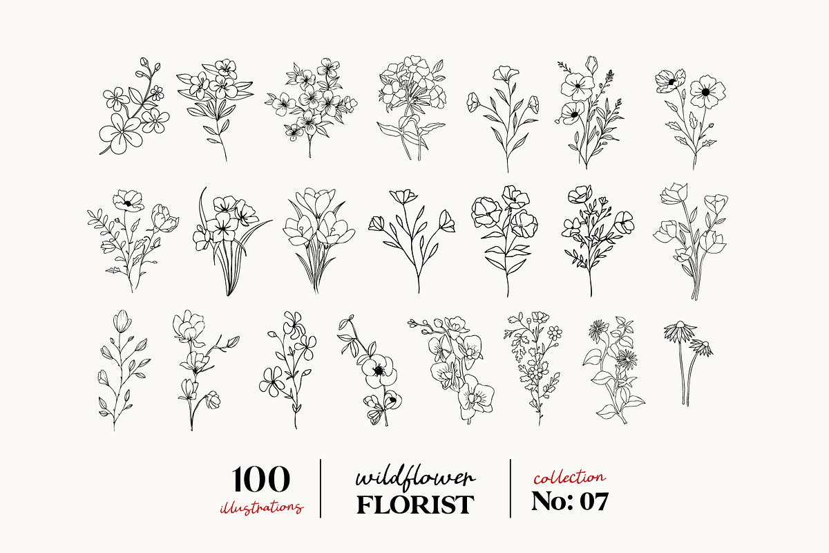 Wildflowers Line Art No:7, a Texture Illustration by Kaya Fonts (Photo 10 of 17)
