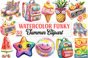 Funky Summer Clipart, an Illustration by Watercolor design