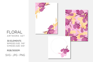 30 floral elements, hibiscus frame