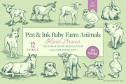 Vector Baby Farm Animals Set, an Animal Illustration by Well Rock Designs (Thumbnail 1 of 9)