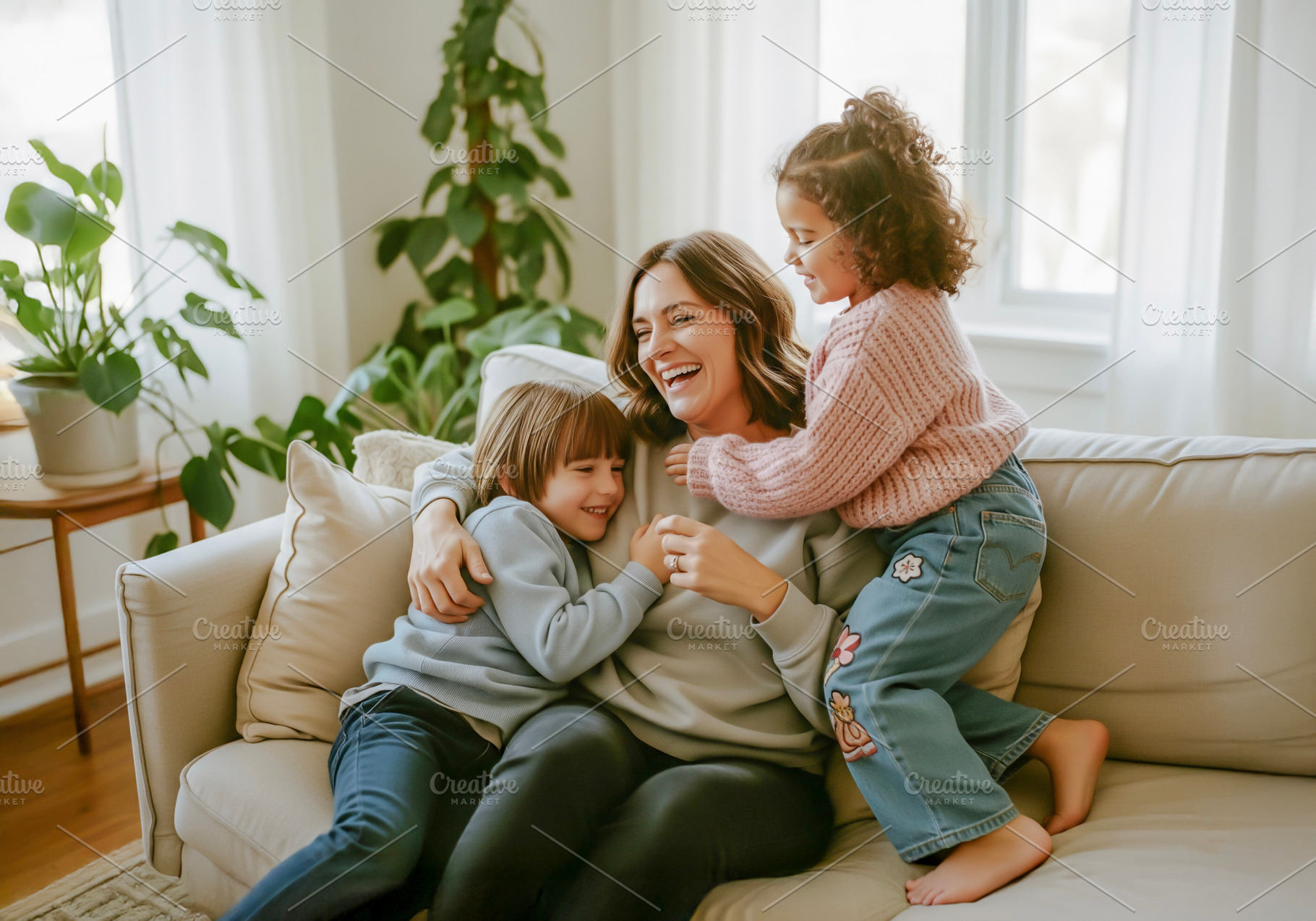 Mother Cuddling with Her Children, a Photo by rarrarorro