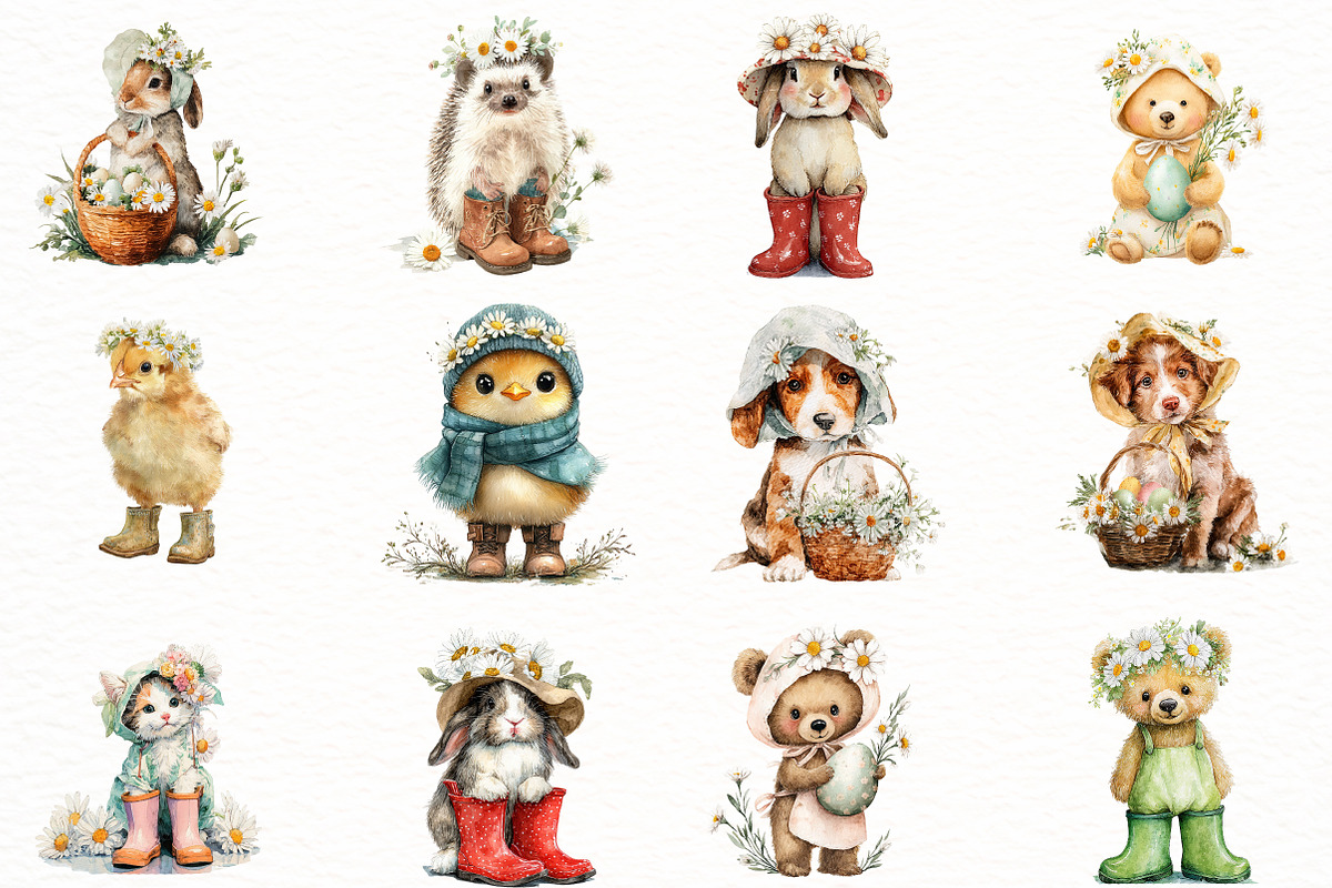Spring Easter Animals & Daisy Clipar, an Illustration by Designworld (Photo 2 of 5)