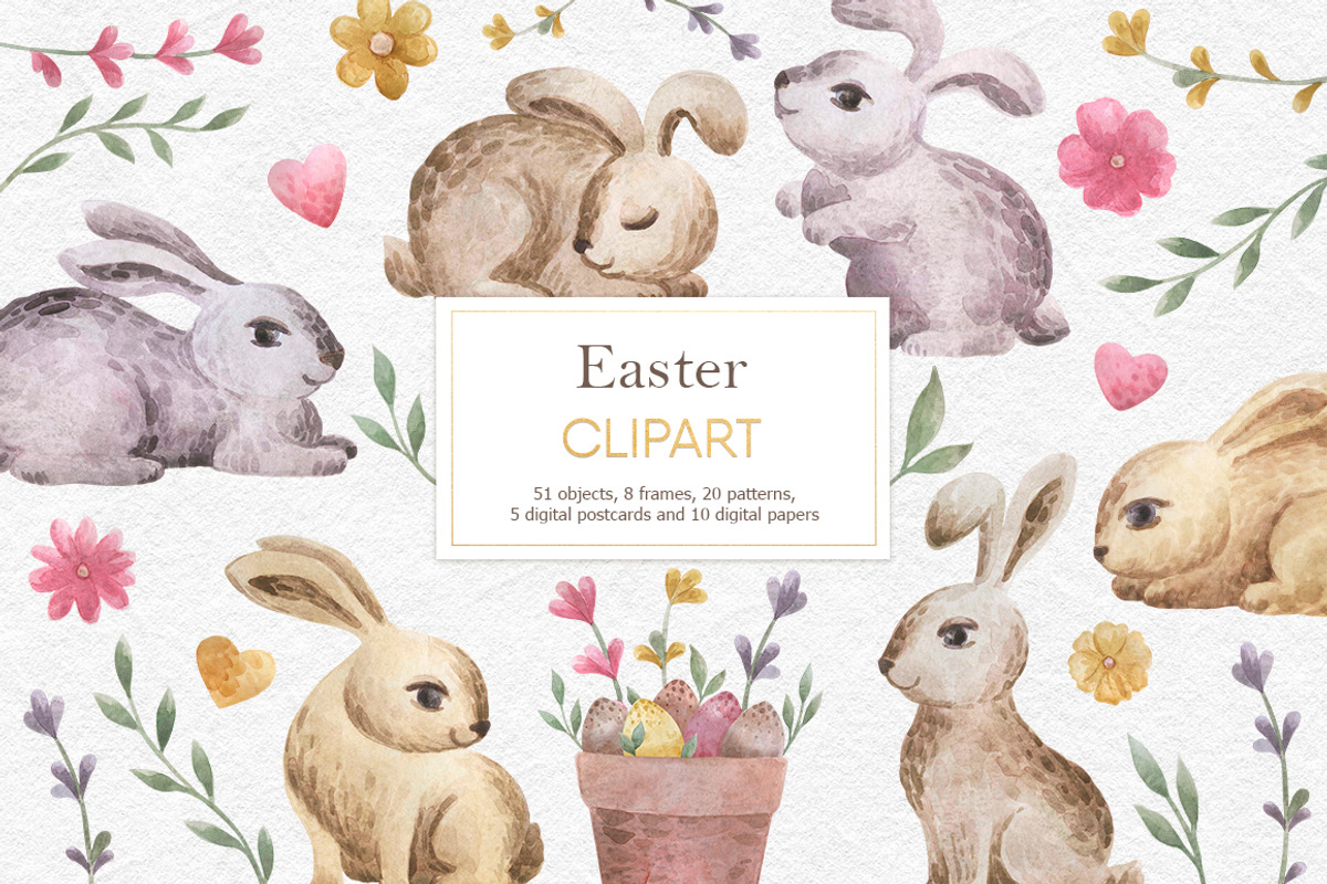 Watercolor easter clipart, an Illustration by CreativeByLu (Photo 1 of 15)